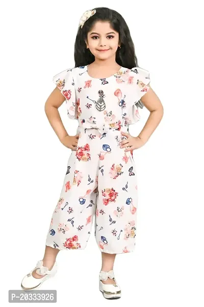 S N Collection Chiffon Casual Floral Print Jumpsuit Dress for Girls (Orange, 9-10 Years)