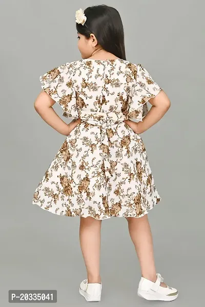 S N Collection Chiffon Casual Midi Floral Printed Dress for Girls (Brown, 5-6 Years)-thumb2