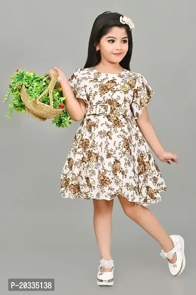 S N Collection Chiffon Casual Midi Floral Printed Dress for Girls (Brown, 6-7 Years)-thumb4