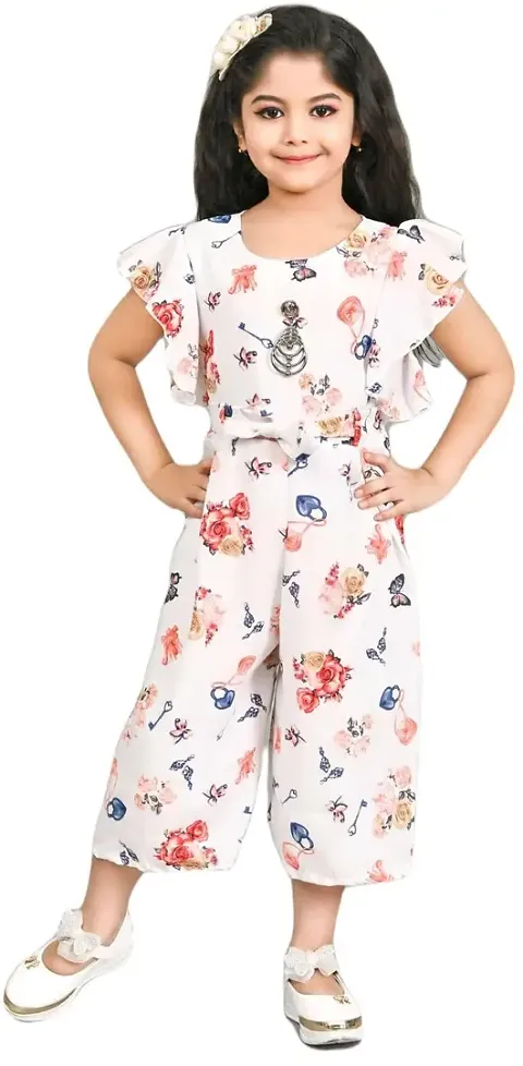 S N Collection Chiffon Casual Floral Print Jumpsuit Dress for Girls