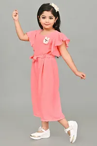 S N Collection Cotton Blend Casual Solid Jumpsuit Dress for Girls (Orange, 2-3 Years)-thumb2