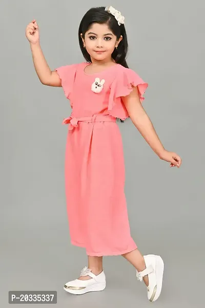 S N Collection Cotton Blend Casual Solid Jumpsuit Dress for Girls (Orange, 2-3 Years)-thumb3