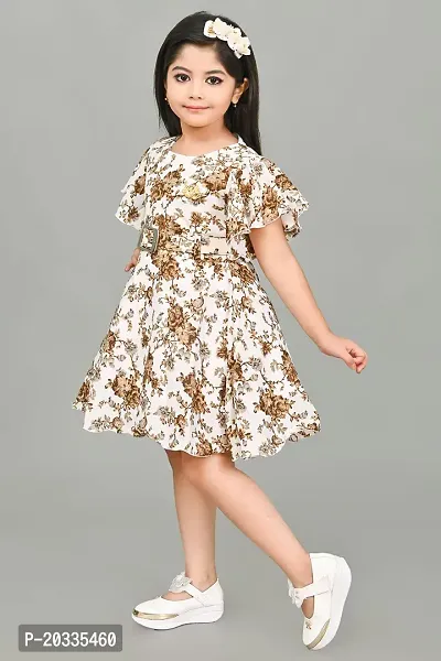 S N Collection Chiffon Casual Midi Floral Printed Dress for Girls (Brown, 3-4 Years)-thumb5