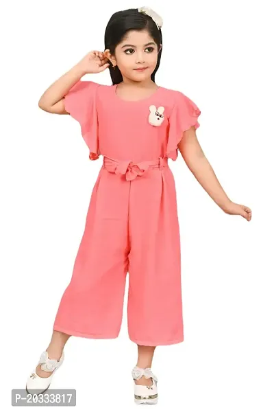 S N Collection Cotton Blend Casual Solid Jumpsuit Dress for Girls (Orange, 8-9 Years)