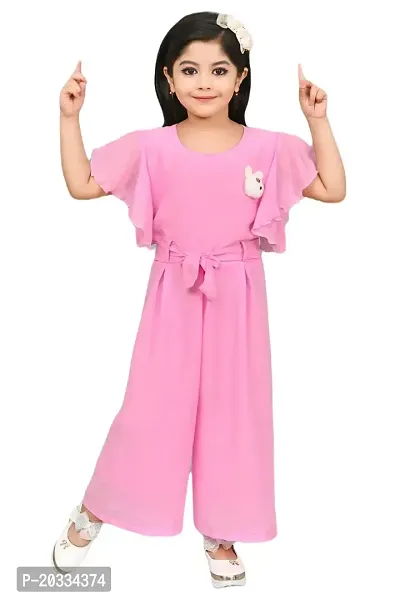 S N Collection Cotton Blend Casual Solid Jumpsuit Dress for Girls (Pink, 5-6 Years)