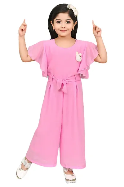 S N Collection Blend Casual Solid Jumpsuit Dress for Girls (Pink, 9-10 Years)