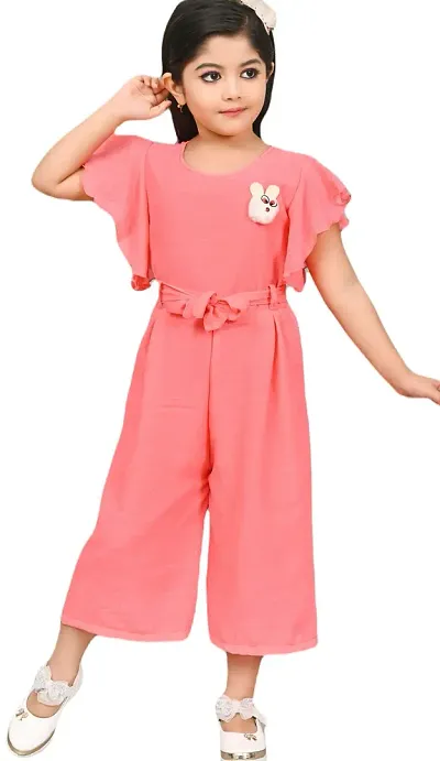 S N Collection Cotton Blend Casual Solid Jumpsuit Dress for Girls