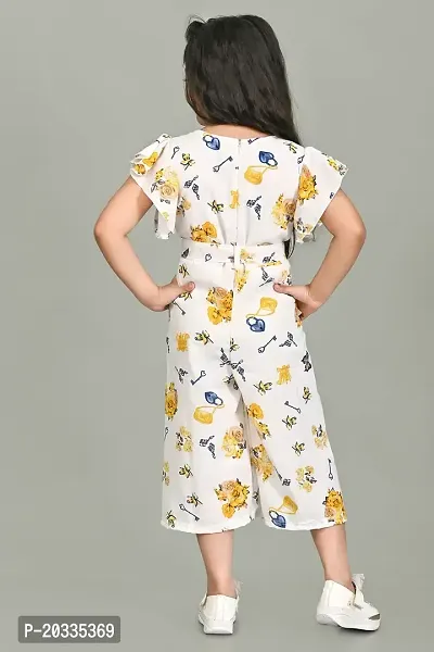 S N Collection Chiffon Casual Floral Print Jumpsuit Dress for Girls (Yellow, 2-3 Years)-thumb2