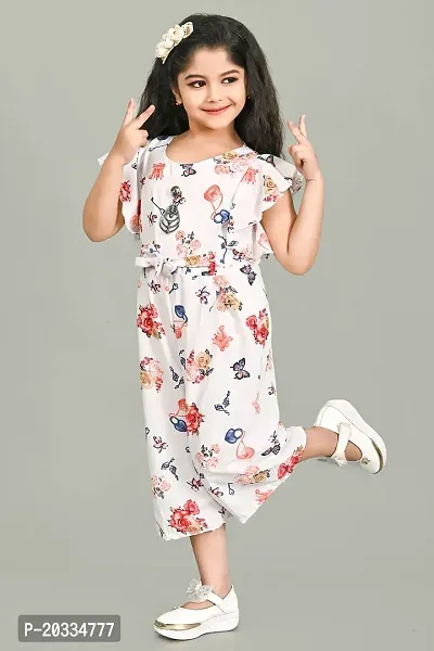 S N Collection Chiffon Casual Floral Print Jumpsuit Dress for Girls (Orange, 3-4 Years)-thumb3