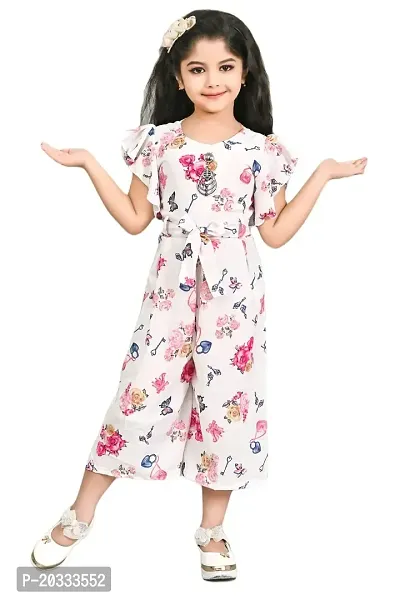 S N Collection Chiffon Casual Floral Print Jumpsuit Dress for Girls (Pink, 5-6 Years)