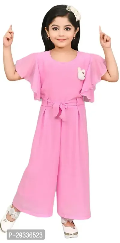 S N Collection Cotton Blend Casual Solid Jumpsuit Dress for Girls (Pink, 2-3 Years)