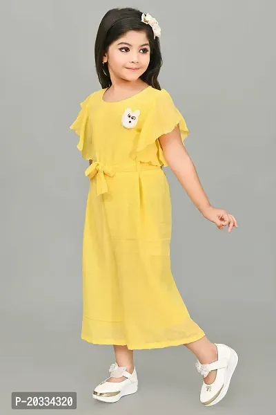 S N Collection Cotton Blend Casual Solid Jumpsuit Dress for Girls (Yellow, 3-4 Years)-thumb3