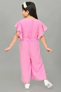 S N Collection Cotton Blend Casual Solid Jumpsuit Dress for Girls (Pink, 7-8 Years)-thumb1