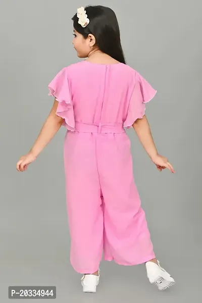 S N Collection Cotton Blend Casual Solid Jumpsuit Dress for Girls (Pink, 7-8 Years)-thumb2