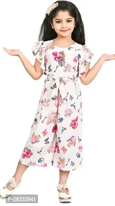 S N Collection Chiffon Casual Floral Print Jumpsuit Dress for Girls (Pink, 5-6 Years)