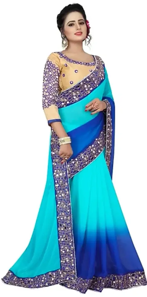 Multicoloured Poly Georgette Ombre Sarees with Blouse Piece