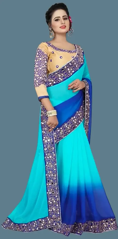Multicoloured Poly Georgette Ombre Sarees with Blouse Piece