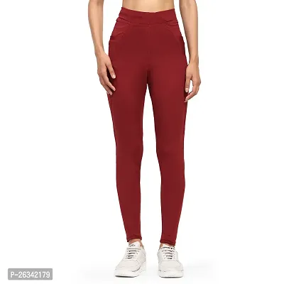 Stylish Maroon Cotton Spandex Solid Jeggings Tight Pant For Women