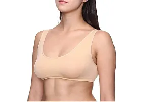 Women Cotton Non Padded Non-Wired Sports Bra Beige (Pack of 2)-thumb2