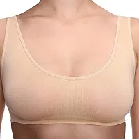 Women Cotton Non Padded Non-Wired Sports Bra Beige (Pack of 2)-thumb3