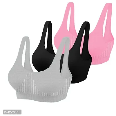 Women Cotton Non Padded Non-Wired Sports Bra  (Pack of 3)