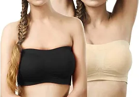 Women Bra Non Padded Tube Bra Off Shoulder Bra for Teenagers Strapless Bra(Pack of 2)-thumb1