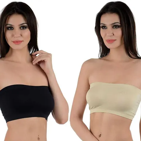 Women Bra Non Padded Tube Bra Off Shoulder Bra for Teenagers Strapless Bra(Pack of 2)