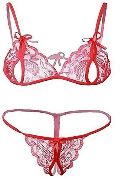 SANJH Women Two Piece Boo-pe Lingerie Set (Free Size, Red)