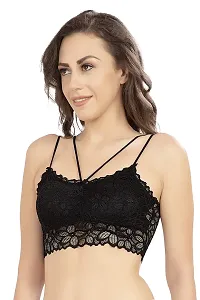 Net Black Lightly Padded Wire Free Regular Bra For Women-thumb2