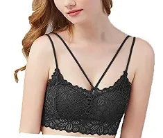 Net Black Lightly Padded Wire Free Regular Bra For Women-thumb4