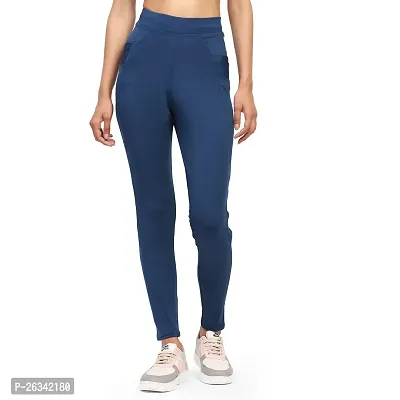 Stylish Blue Cotton Spandex Solid Jeggings Tight Pant For Women