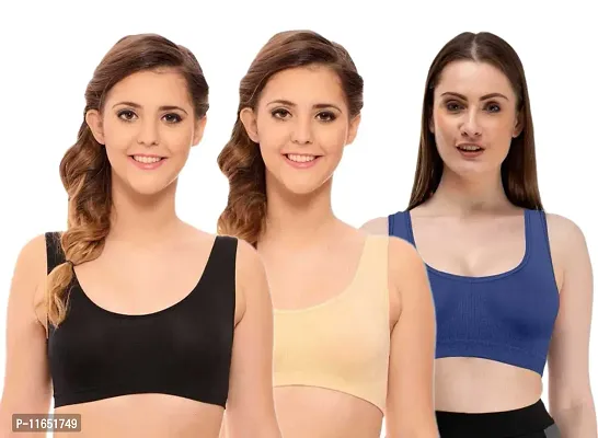 Stylish Multicoloured Cotton Spandex Solid Bras For Women Pack Of 3