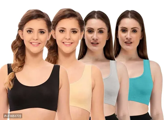 Stylish Multicoloured Cotton Spandex Solid Bras For Women Pack Of 4