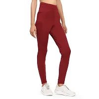 Stylish Maroon Cotton Spandex Solid Jeggings Tight Pant For Women-thumb2