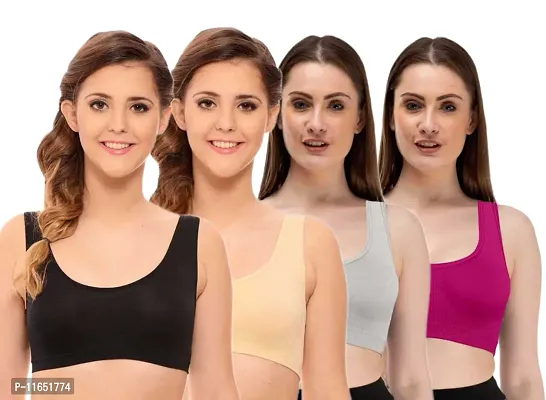 Stylish Multicoloured Cotton Spandex Solid Bras For Women Pack Of 4-thumb0