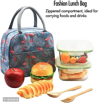 Insulated Grey Lunch Bag Leakproof Wide Open Tote Bag Lunch Box Container-thumb2