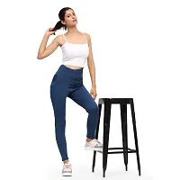 Stylish Blue Cotton Spandex Solid Jeggings Tight Pant For Women-thumb1