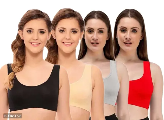 Stylish Multicoloured Cotton Spandex Solid Bras For Women Pack Of 4