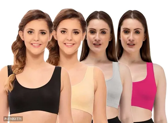 Stylish Multicoloured Cotton Spandex Solid Bras For Women Pack Of 4