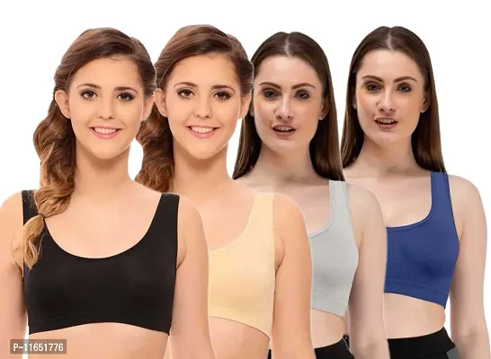 Stylish Multicoloured Cotton Spandex Solid Bras For Women Pack Of 4-thumb0