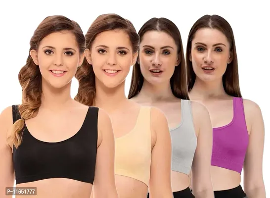 Stylish Multicoloured Cotton Spandex Solid Bras For Women Pack Of 4