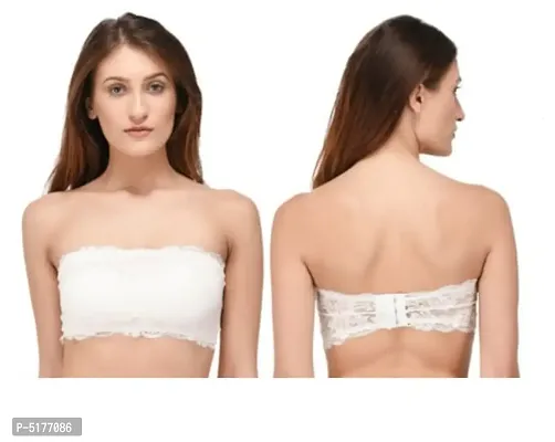 Elite White Net Self Design Padded Tube Bra For Women