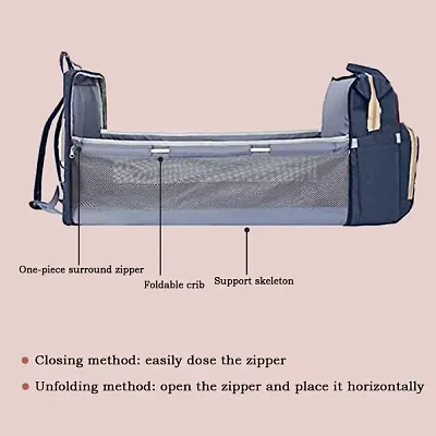 Diaper Bag Backpack, Portable Travel Mommy Bag with Changing Station,  Multi-Function Baby Bassinet Crib Diaper Backpack with Foldable Crib