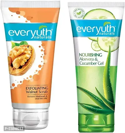 Everyuth Exfoliating Walnut Scrub, 100gm and Nourishing Aloe Vera  Cucumber Gel, 100gm, Combo Pack