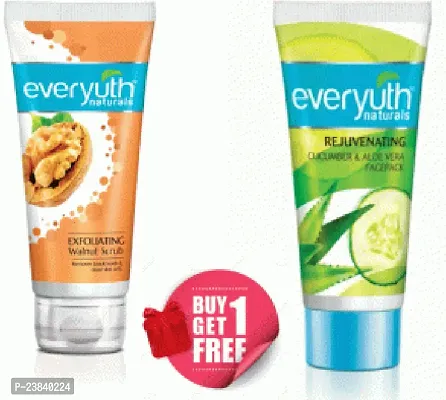 Everyuth Exfoliating Walnut Scrub, 100gm and Nourishing Aloe Vera  Cucumber Gel, 100gm, Combo Pack