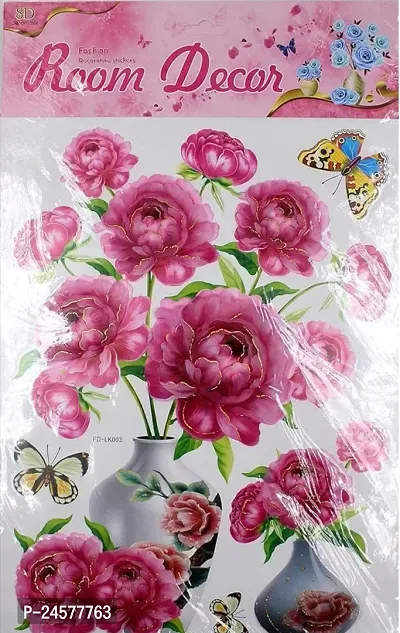 3D Flower Vase Wall Sticker - Rose Flower in Vase Wall Decal-thumb0