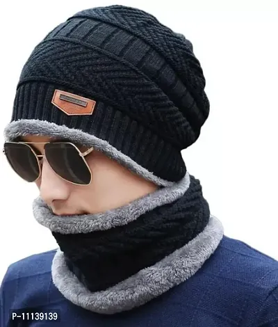 Winter Knit Beanie Woolen Cap Hat and Neck Warmer Scarf Set for Men  Women-thumb0