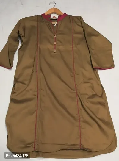 Stylish Cotton Brown Stitched Soild Kurti For Women-thumb0