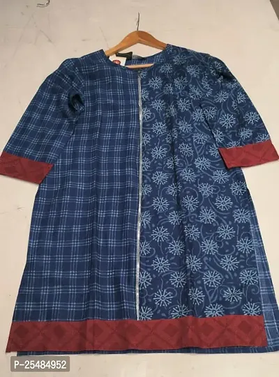 Stylish Cotton Blue Stitched Printed Kurti For Women