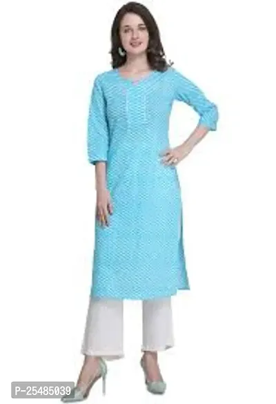 Stylish Cotton Sky blue Stitched Soild Kurti For Women-thumb0